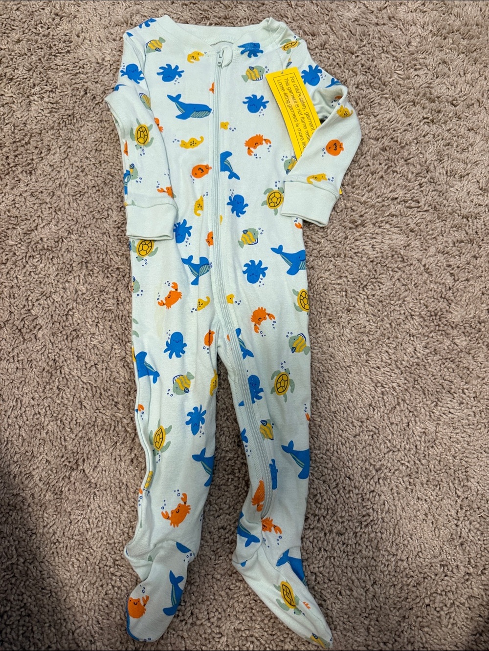 Dip Baby Footed One-Piece Pajamas in Light Blue with Ocean Print 6/12M-NWT